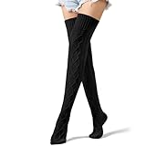 VIBILIA Thigh High Socks Cable Knit Winter Boot Socks Over the Knee Extra Long Non-Slip Leg Warmers for women - Black