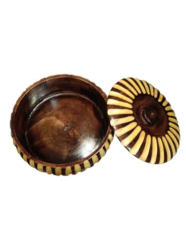Image of natuerCRAFTS Stripped Wooden Chapati Box for Kitchen Chapati box Hot Case for Roti, Paratha, Puri, Wooden Casserole for Serveware Hot Pot Roti Dabba with Lid for Home, Kitchen (Size: 9x9x4 In), 1 Pc