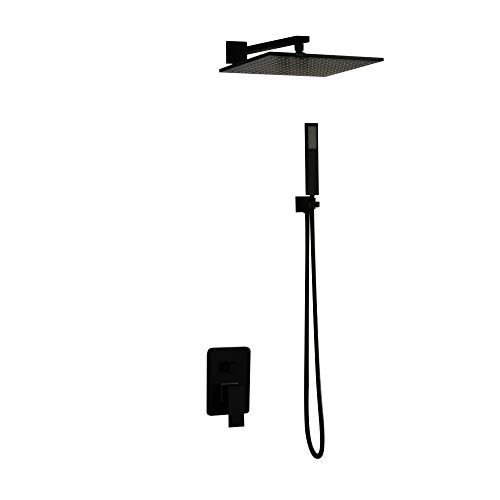 Colonne douche noire avec mitigeur et pommeau effet pluie 30 cm pour salle de bain moderne