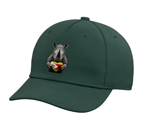 Zimbabwe Flag Heart Pride Country Heritage Rhino Zimbabwean Adjustable Printed Baseball Hat, Dark Green