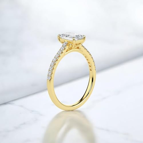 2 Carat Emerald Cut Moissanite Engagement Ring 14K Solid Yellow Gold Unique Art Deco Promise Ring Handcrafted Fine Jewelry for Women Fourth of July Gift for Her3