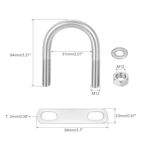 Image of uxcell Round U-Bolts, 4 Sets 51mm(2.01 inch) Inner Width 84mm Length M12 304 Stainless Steel U Clamp Bolt with Nuts and Plates, for Boat Trailer