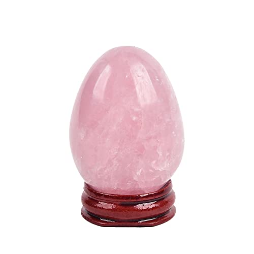 Image of AMOYSTONE Natural Rose Quartz Crystal Egg with Base for Home Decor, Healing & Reiki Use, Small Size 2-2.3 inch, Naturally Formed Stone Carving for Bedroom or Office Display