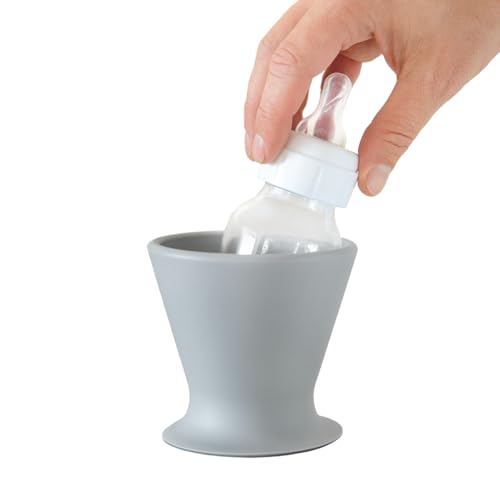 Image of Bökee Baby Bottle Holder and Easy Hands Free Silicone Breast Pump Holder​ for One Handed Bottle Prep - Light Grey, 1-Pack