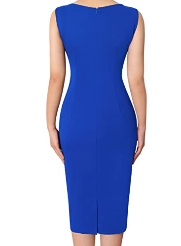 Image of VFSHOW Womens Pleated Crew Neck Front Split Work Business Office Party Bodycon Pencil Sheath Dress