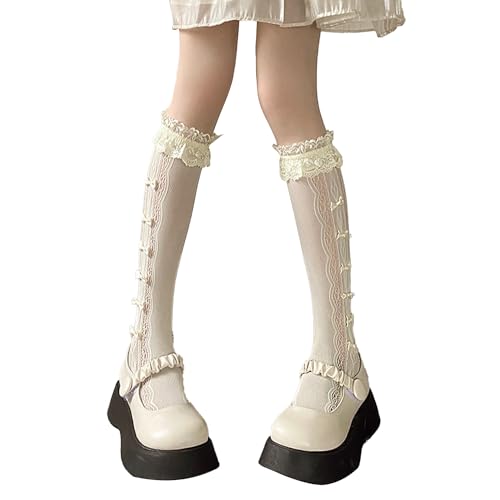 Triplewood Over the Calf Knee High Socks Y2K Socks with Bowknot Sheer Mesh Fishnet Stockings Sheer Tights4