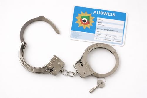 STUWU Kinderhandschellen aus Metall mit Polizei-Ausweis Spielzeug-Handschellen mit Sicherheitsöffnung & Schlüssel Polizei Rollenspiel Zubehör