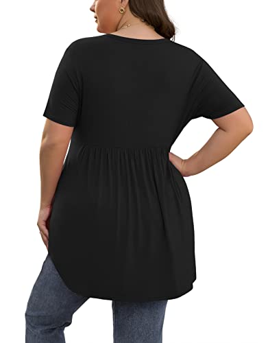 SHIJIALI Women's Plus Size Henley Shirts V Neck Button Tunic Tops Casual Short Sleeve Swing Flowy Tunic2