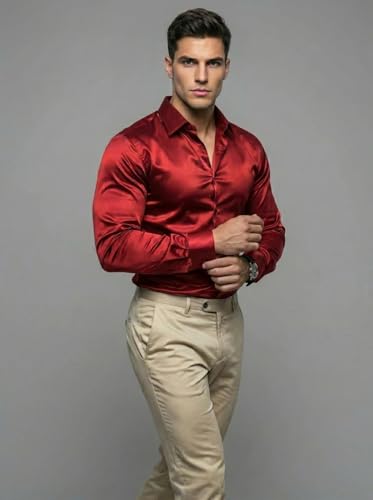 Image of Diverse Men's Satin Casual Shirt | Premium Solid Poly Satin | Wrinkle-Free, Full Sleeve Regular Fit Office, Business Wear