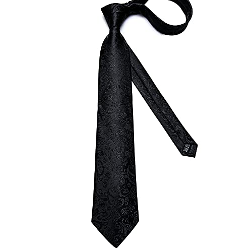 Image of DiBanGu Mens Paisley Tie Sets Silk Jacquard Woven Floral Necktie and Pocket Square Cufflinks Wedding Business Party