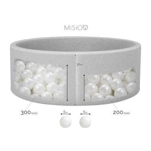 MISIOO Bälle für Bällebad 150 Stück - Bälle Ø 6 cm - Plastikbälle aus 100% LDPE - Hellblau/Perlen/Blau