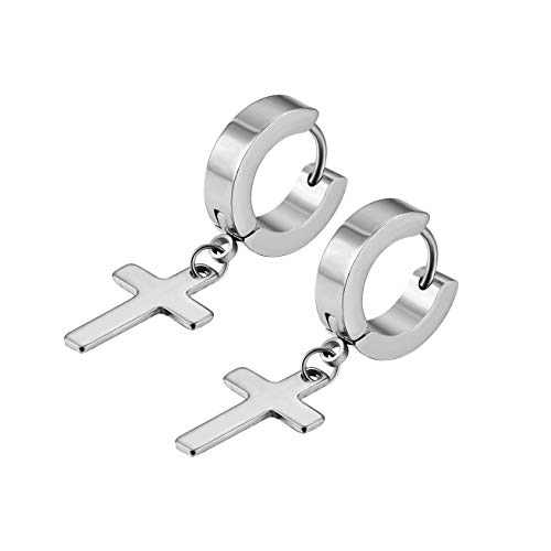 Halawly Men Earrings, Stainless Steel Hoop Stud Earrings Set For Women Girls, 3 Pairs/6 Pairs/10Pairs Small Huge Sliver Gold Black Cross Dangle Earrings Set Lightweight Fashion Party Birthday Jewelry #TOP3