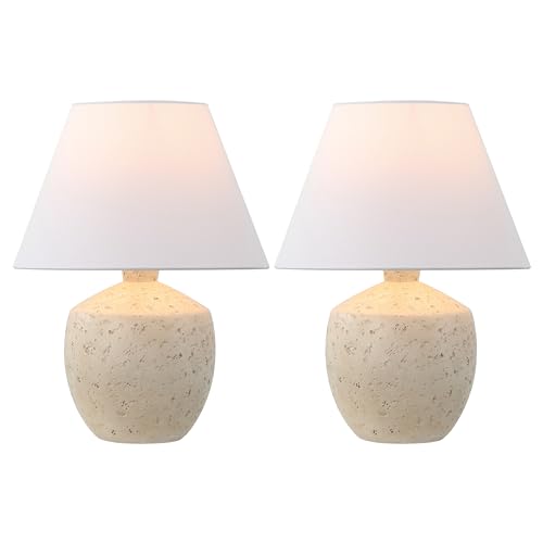 JONATHAN Y 18" Cream Modern Concrete Effect Table Lamp Set of 2, Scandinavian Bedside Lamps for Bedroom Living Room, White Linen Shade, LED Bulbs Included (JYL5606C-SET2) by JONATHAN Y - Image 2