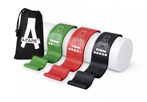 Image of A-Tape Resistance Loop Bands Set for Men & Women | Premium Natural Rubber Heavy Duty Workout Bands for Legs, Glutes, Squats, Stretching, Fitness & Physiotherapy (Black,Green,Red) (Pack-3)
