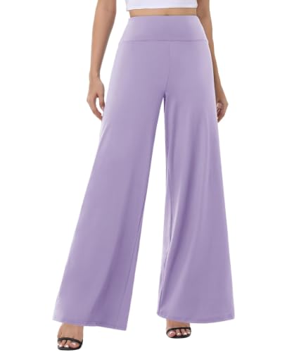 Image of ZOOSIXX Palazzo Wide Leg Pants for Women - High Waist Casual Beach Lounge Pants Loose Flowy Pants Stretchy Trousers