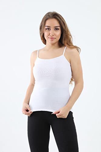 Carina Womens Spaghetti Straps Basic Cotton Undershirt, White, L