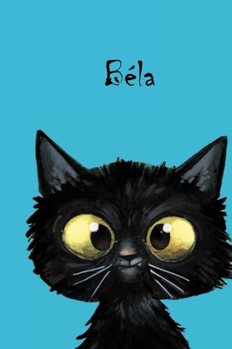 Béla: Personalisiertes Notizbuch, DIN A5, 80 blanko Seiten mit kleiner Katze auf jeder rechten unteren Seite. Durch Vornamen auf dem Cover, eine ... Coverfinish. Über 2500 Namen bereits verf