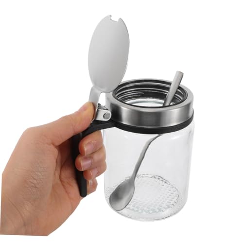 Botella de condimento de vidrio transparente con cuchara para dosificar con precisión 5