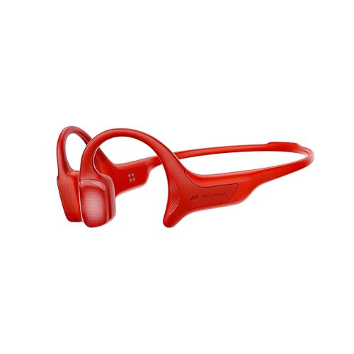 Image of mojawa HaptiFit Terra Advanced Smart Sports Wearable, Open Ear Bluetooth Bone Conduction Headphones with Mic and 32GB MP3, Waterproof Wireless Earphones for Workouts, Swimming and Running, Red