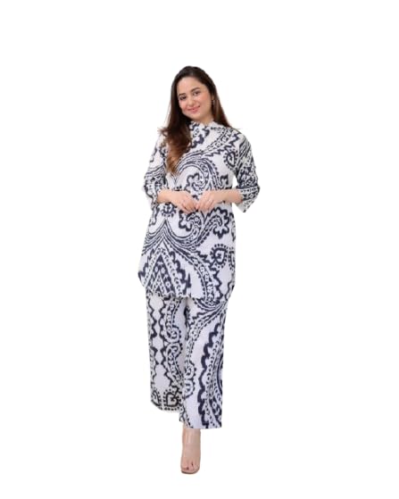 Women's Printed Co-ord Set, Shirt and Wide-Leg Palazzo Pants, Ikat Paisley Print, Casual Wear-image-15