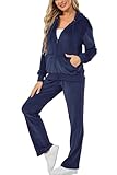 Aitmoask Velour Tracksuit Womens Jogging Suits 2 Piece Sweatsuits Set Navy L
