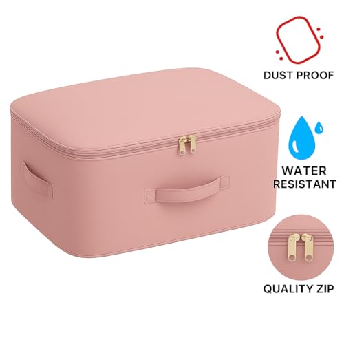 Image of Dustproof & Moisture-proof Storage Bag with Zippered Closure & Handle, Ultra Space Saving Self Compression Organizer, Comforter & Folding Bag for Storing Saree, Clothes (Pink, Pack - 1)
