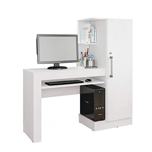 Mesa para Computador 1 Armário e Prateleira Office Valdemóveis Branco Artico