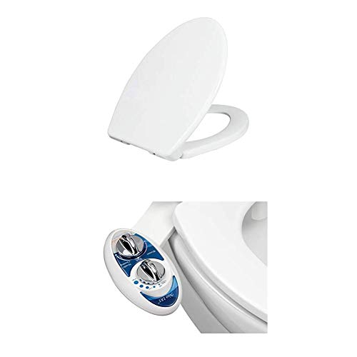 LUXE TS1008E Elongated Comfort Fit Toilet Seat + LUXE Bidet Neo 185 Blue Bundle
