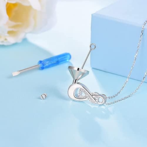 Zgby S925 Sterling Silver Necklace For Ashes Infinity Urn Necklaces Teardrop Cremation Jewelry For Ashes Keepsake Memorial Pendant For Women Men Loved Ones (White) #TOP4