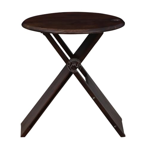 Image of NSH Luxury Sheesham Wood Cross Leg Coffee Side Table | Stool for Living Room, Bedroom or Dining Room | Multipurpose Side End Table | Walnut Finish, 1 Wooden Side End Stool