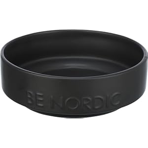 TRIXIE BE Nordic 24523 Ceramic Dog Bowl 500 ml Black Modern Feeding Bowl for Small Dogs Diameter 16 cm Ceramic Bowl with Non-Slip Rubber Coating