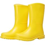 Yvmurain women mid calf rain boots Waterproof Garden Shoes Anti-Slipping Fashion Rubber Out Work rain Shoes, Yellow, 8.5