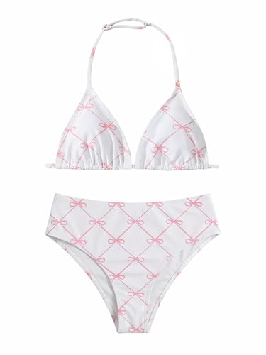 Image of RoseSeek Girl's Tie Dye Smocked 2 Piece Swimwear Sets Backless Halter Bikini Cute Brief Bathing Suit