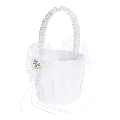 Baugger - Cesta de florista de casamento Cesta de cetim branca de marfim Cesta de casamento