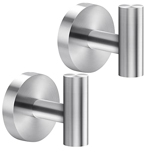 Ravinte Towel Hooks 2 Pack - Brushed Nickel Bathroom Wall Mounted SUS 304 Stainless Steel Silver Coat Robe Clothes Hook Holder