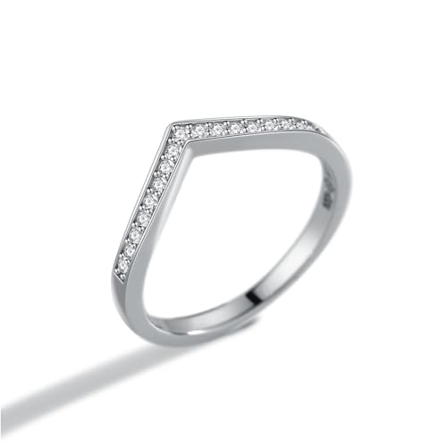 Genuine Moissanite 925 Sterling Silver V Shaped Women's Stacked Wedding Band Highly Polished Simple Eternity Ring Comfortable Size: 5-102