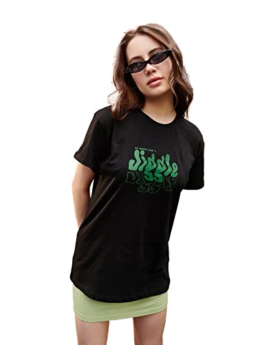Image of Bewakoof Women's Graphic Printed 100% Cotton T-Shirt - Boyfriend Fit, Round Neck, Half Sleeve