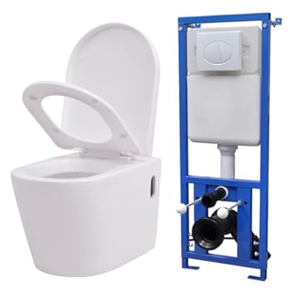 Wandhänge-WC mit verdecktem Spülkasten, Keramik, weiß, Toilette: