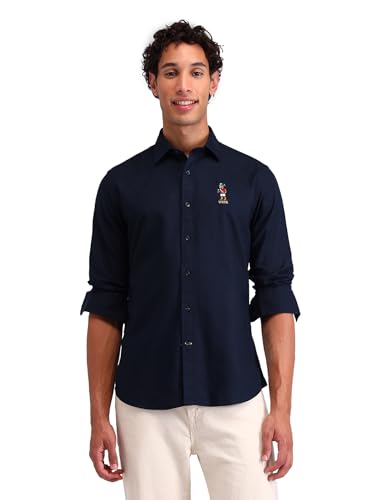 Image of U.S. Polo ASSN. Solid Tailored Fit Shirt for Men - 100% Cotton, Breathable & Comfortable, Full Sleeves Casual Shirt for Men