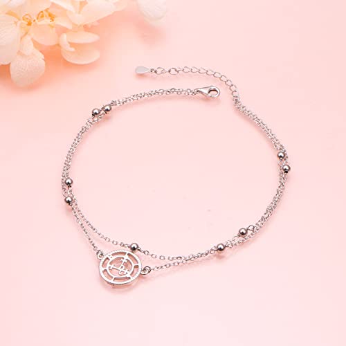Image of Ladytree S925 Sterling Silver Boho Beach Double Layer Anklets Bracelet for Women Adjustable 9 to 11 inches