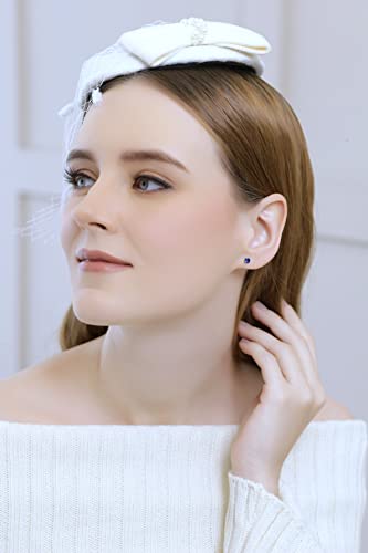 Sapphire Earrings for Women Sterling Silver Trendy Round-Cut Created Blue Gemstone Solitaire Studs for Men Bridesmaids Prom Gift2