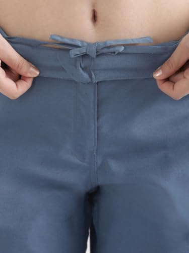 Image of SAADAA Women's Airy Linen Straight Pants | Regular Fit Trousers | Half Elasticated with Drawstrings & Buttons | 4 Pockets | Everyday & Office Wear