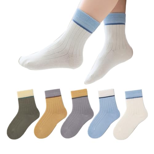 5 Pairs Toddler Kids Crew Socks Boys Girls Two-Tone Casual Cotton Socks