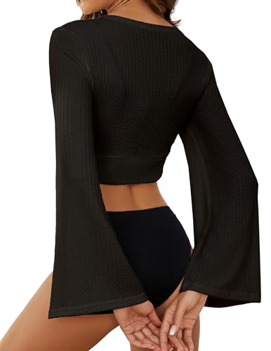 YYA Women's Lightweight Ribbed Cardigan Tie-Front Beach Cover Up with Long Sleeves for Summer Outfits S-XL2