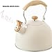 UUNVTOSU Stovetop Whistling Kettle, Folding Handle, Thickened Three-Layer Composite Bottom, Suitable for All Hob/Stove Types, Including Induction -Colorful Dots||2.5L Kettle (Color : Beige, Size : 2