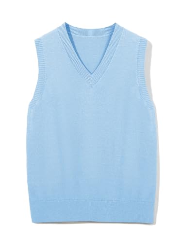 Boys Sweater Vest Kids Solid School Uniform Sleeveless Knit Sweaters Tops 5-14 Years Sky Blue
