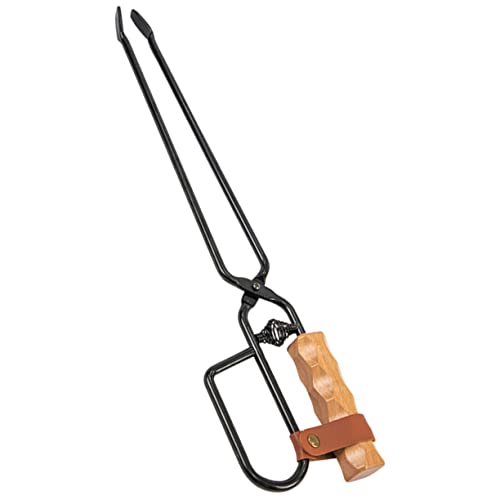 ifundom Camping Accessories Grilling Tongs Leather Buckle Pu Leather Iron Bbq Tongs for Grill Grill Tools Beech