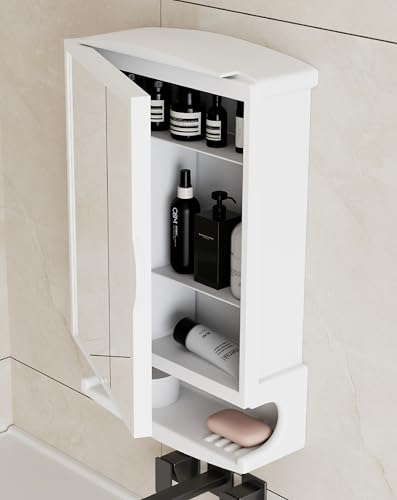 Image of GLOXY Premium ABS White Bathroom Cabinet with Mirror - 6in1 Multipurpose Washroom Cabinet Storage to Keep Toiletries Well Organised -Smart Ultra Clear Wall Mount Mirror Box for Bathroom