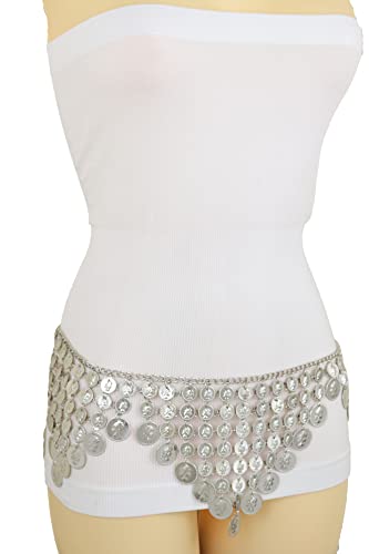 Women Fashion Silver Metal Chain Greek Coin Belt Hip Waist Belly Dance Sexy Fit Size S M2