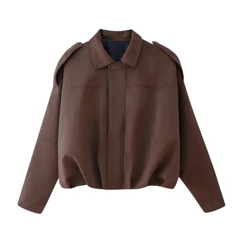 Womens Bomber Jacket Oversized Faux Suede Cropped Coat Batwing Sleeve Trendy Fall Zip Up Motorcycle Outerwear
